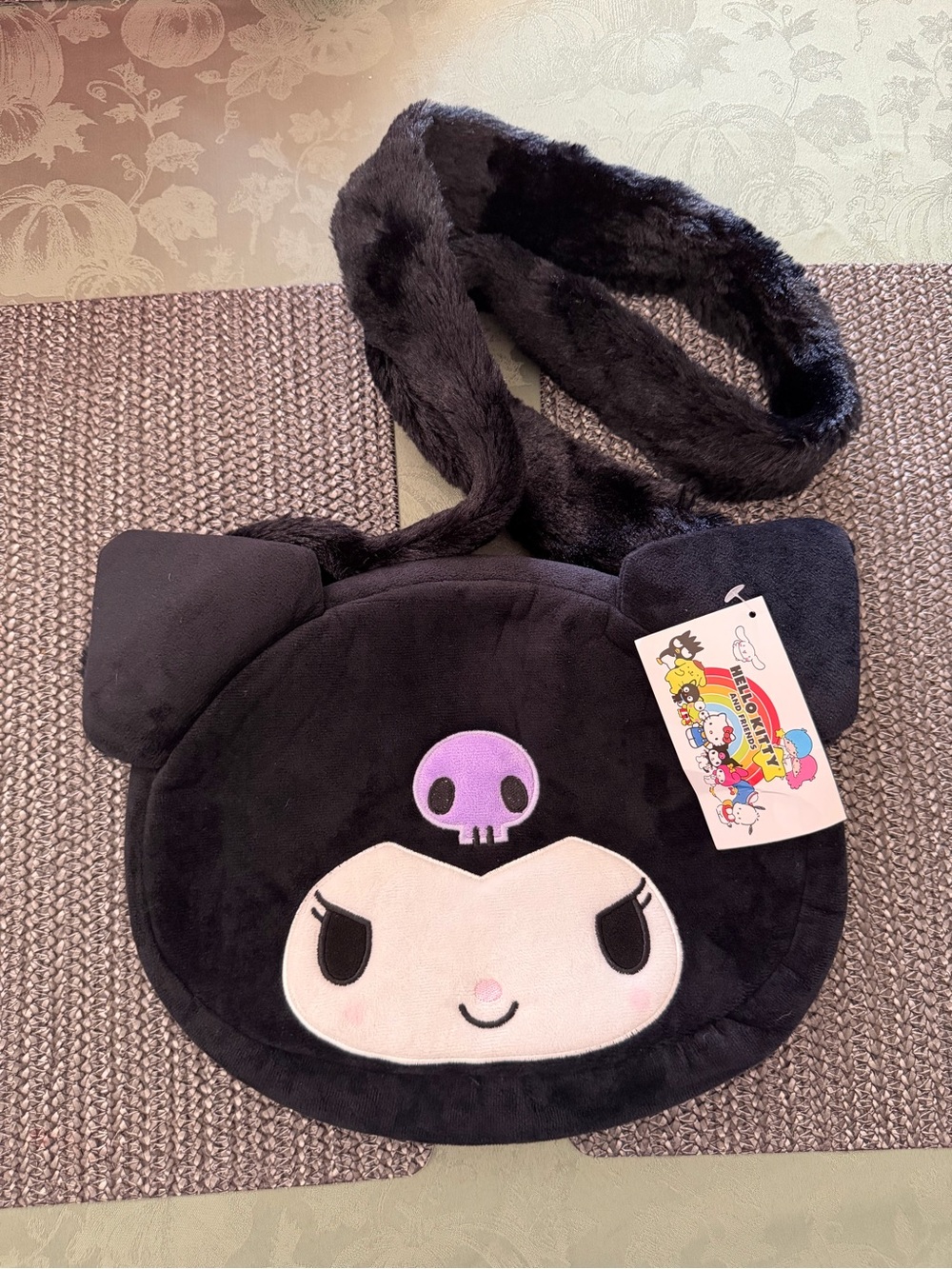 Hello Kitty Kuromi Plush Crossbody Bag – Black with Purple Accent